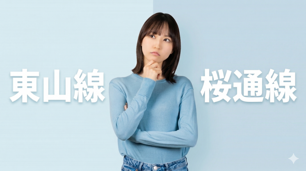 名古屋の地下鉄：東山線と桜通線で迷う女性