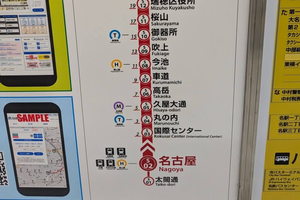 名古屋の地下鉄(桜通線)の路線図